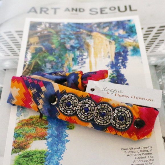 Jeweled Deepa Pony Tail Wrap Fabric Bracelet NWT - Picture 1 of 4